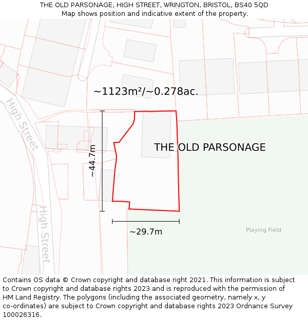 THE OLD PARSONAGE, HIGH STREET, WRINGTON, BRISTOL, BS40 5QD: Plot and title map