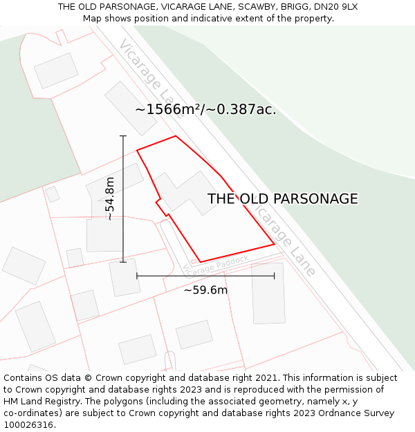 THE OLD PARSONAGE, VICARAGE LANE, SCAWBY, BRIGG, DN20 9LX: Plot and title map