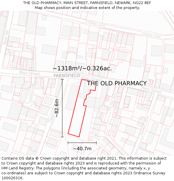 THE OLD PHARMACY, MAIN STREET, FARNSFIELD, NEWARK, NG22 8EF: Plot and title map