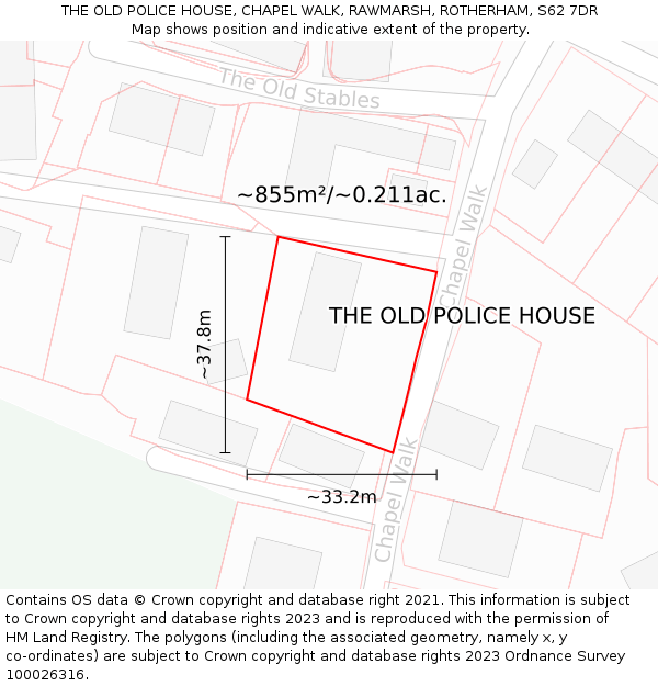 THE OLD POLICE HOUSE, CHAPEL WALK, RAWMARSH, ROTHERHAM, S62 7DR: Plot and title map