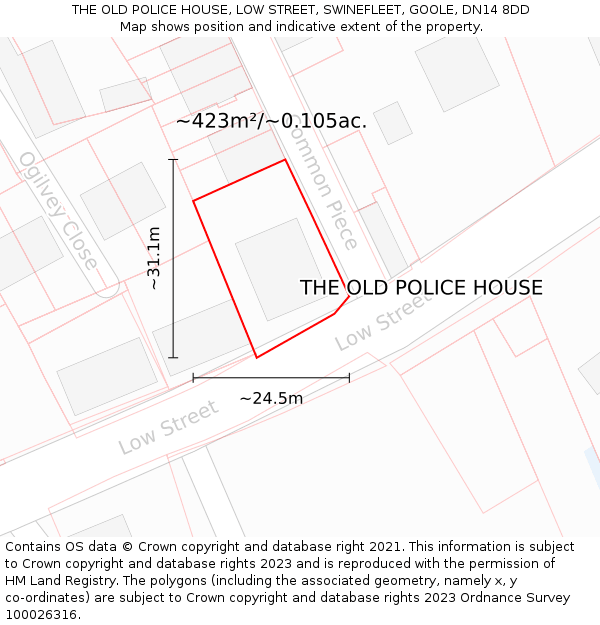 THE OLD POLICE HOUSE, LOW STREET, SWINEFLEET, GOOLE, DN14 8DD: Plot and title map