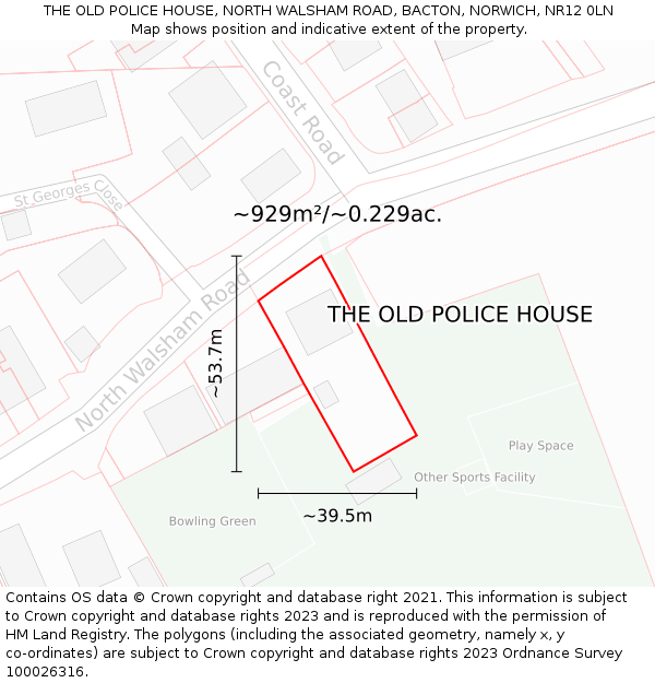 THE OLD POLICE HOUSE, NORTH WALSHAM ROAD, BACTON, NORWICH, NR12 0LN: Plot and title map