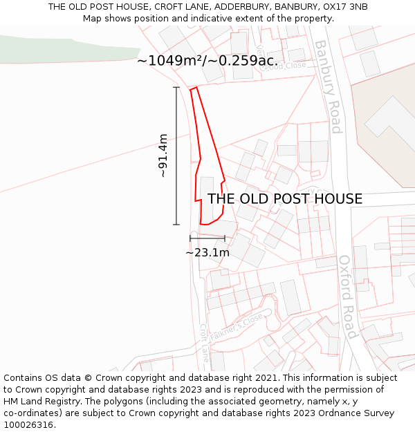 THE OLD POST HOUSE, CROFT LANE, ADDERBURY, BANBURY, OX17 3NB: Plot and title map