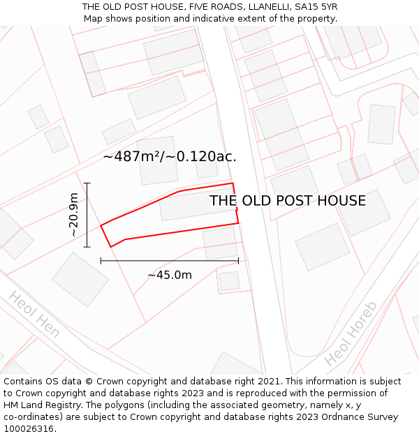 THE OLD POST HOUSE, FIVE ROADS, LLANELLI, SA15 5YR: Plot and title map