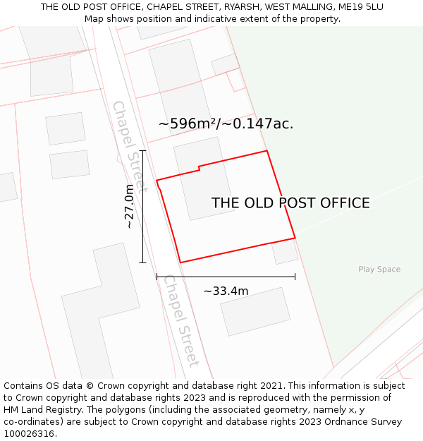 THE OLD POST OFFICE, CHAPEL STREET, RYARSH, WEST MALLING, ME19 5LU: Plot and title map