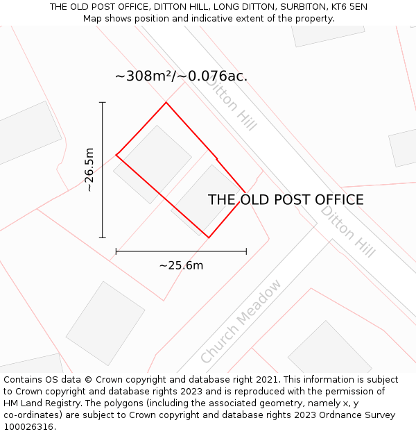 THE OLD POST OFFICE, DITTON HILL, LONG DITTON, SURBITON, KT6 5EN: Plot and title map