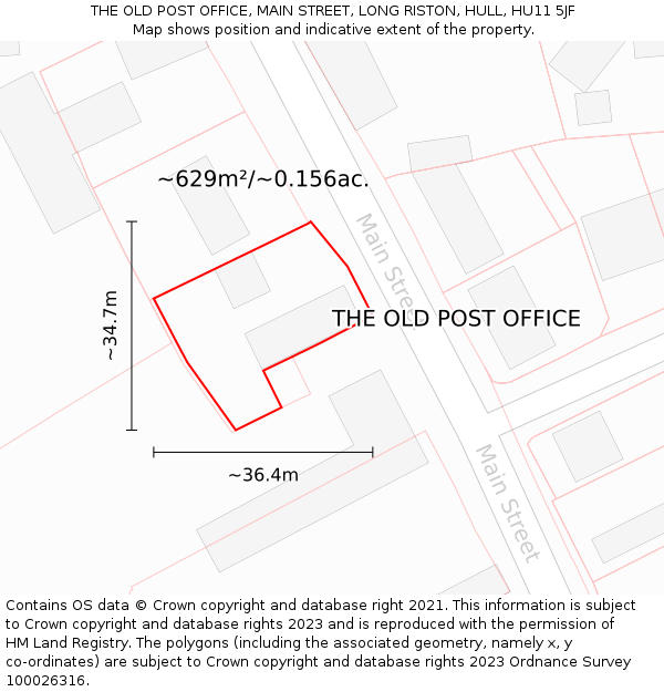 THE OLD POST OFFICE, MAIN STREET, LONG RISTON, HULL, HU11 5JF: Plot and title map