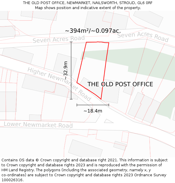 THE OLD POST OFFICE, NEWMARKET, NAILSWORTH, STROUD, GL6 0RF: Plot and title map