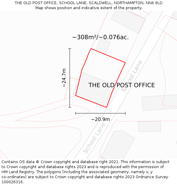 THE OLD POST OFFICE, SCHOOL LANE, SCALDWELL, NORTHAMPTON, NN6 9LD: Plot and title map