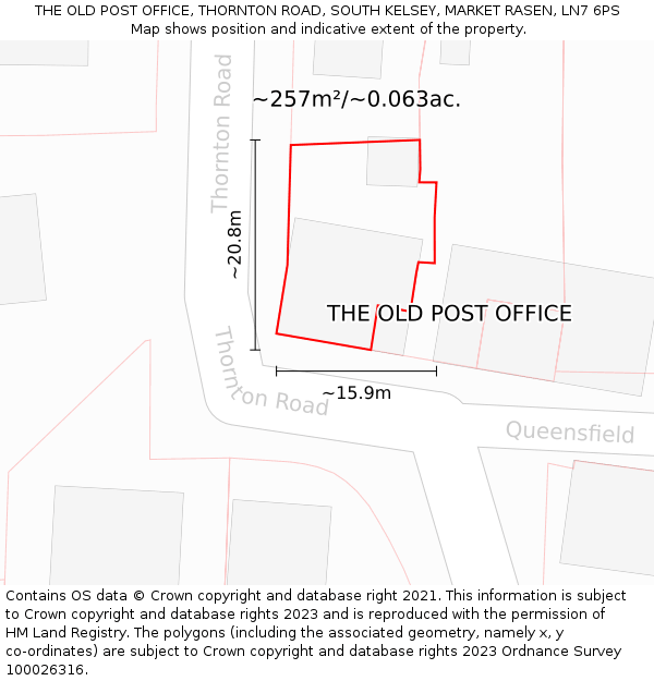 THE OLD POST OFFICE, THORNTON ROAD, SOUTH KELSEY, MARKET RASEN, LN7 6PS: Plot and title map