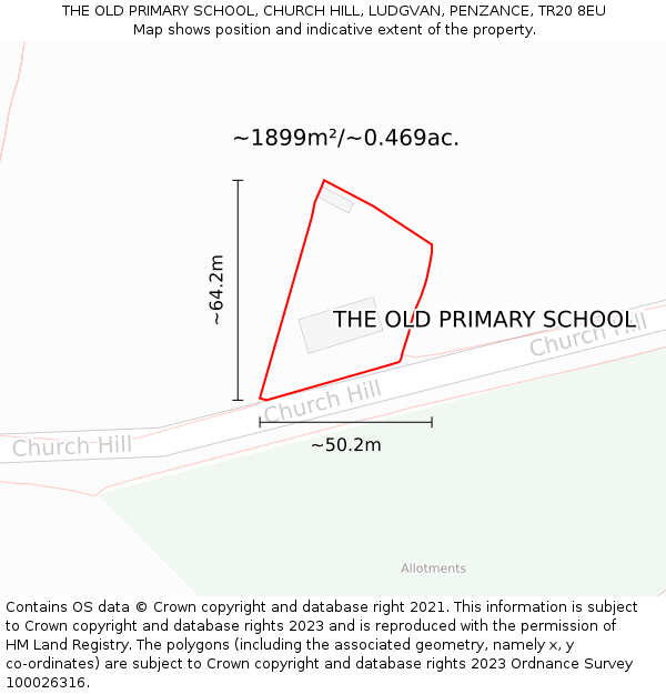 THE OLD PRIMARY SCHOOL, CHURCH HILL, LUDGVAN, PENZANCE, TR20 8EU: Plot and title map