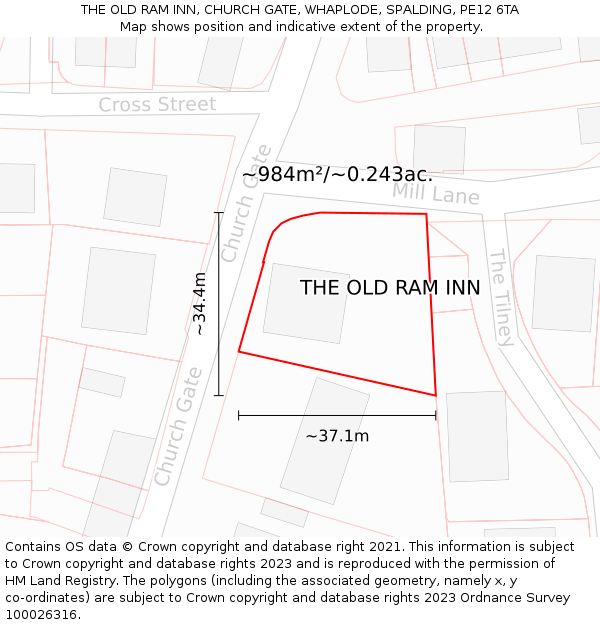 THE OLD RAM INN, CHURCH GATE, WHAPLODE, SPALDING, PE12 6TA: Plot and title map