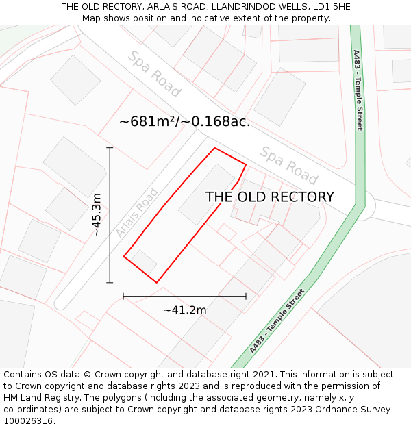 THE OLD RECTORY, ARLAIS ROAD, LLANDRINDOD WELLS, LD1 5HE: Plot and title map