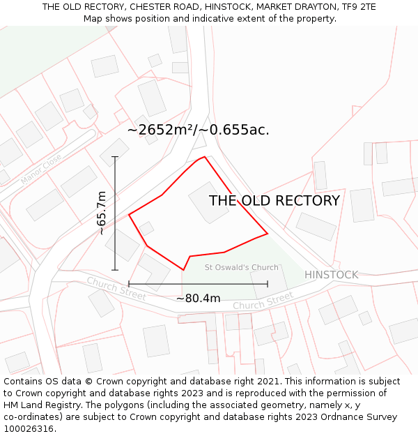 THE OLD RECTORY, CHESTER ROAD, HINSTOCK, MARKET DRAYTON, TF9 2TE: Plot and title map