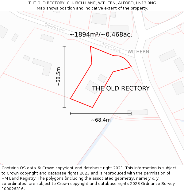 THE OLD RECTORY, CHURCH LANE, WITHERN, ALFORD, LN13 0NG: Plot and title map
