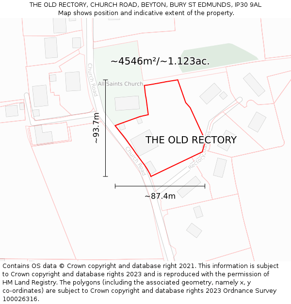 THE OLD RECTORY, CHURCH ROAD, BEYTON, BURY ST EDMUNDS, IP30 9AL: Plot and title map