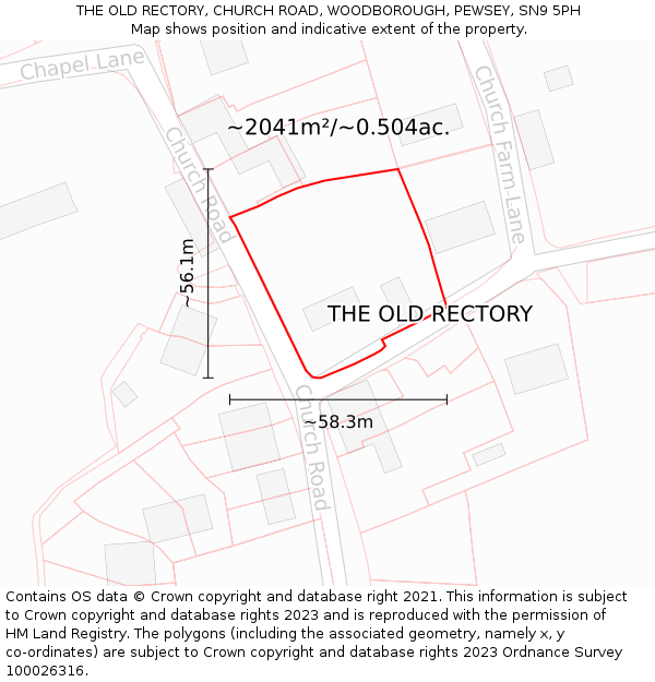 THE OLD RECTORY, CHURCH ROAD, WOODBOROUGH, PEWSEY, SN9 5PH: Plot and title map