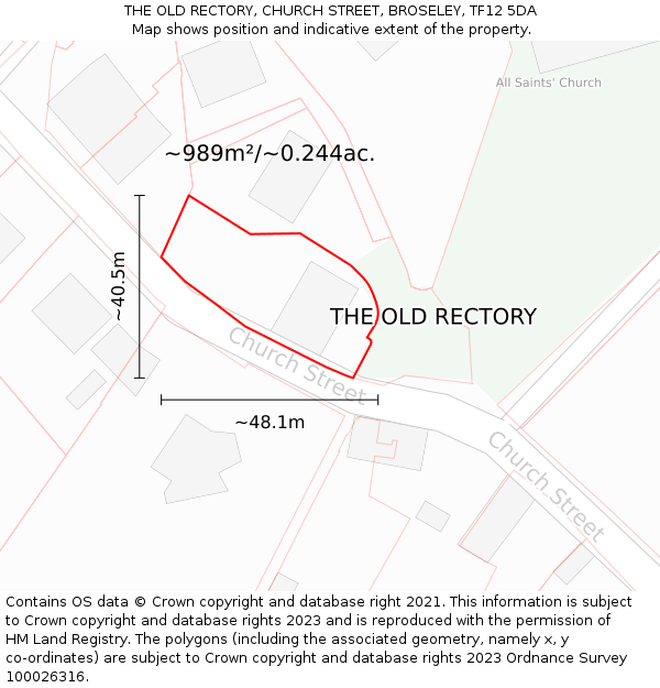 THE OLD RECTORY, CHURCH STREET, BROSELEY, TF12 5DA: Plot and title map