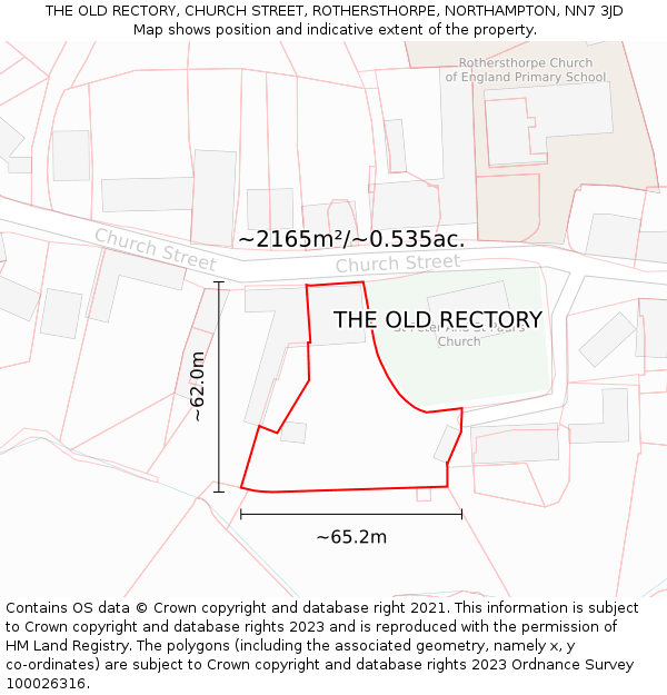 THE OLD RECTORY, CHURCH STREET, ROTHERSTHORPE, NORTHAMPTON, NN7 3JD: Plot and title map