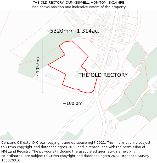 THE OLD RECTORY, DUNKESWELL, HONITON, EX14 4RE: Plot and title map