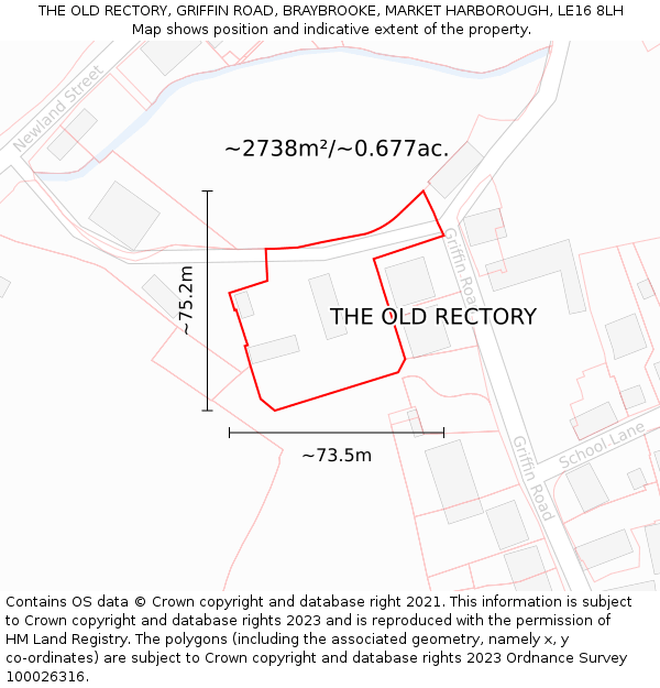 THE OLD RECTORY, GRIFFIN ROAD, BRAYBROOKE, MARKET HARBOROUGH, LE16 8LH: Plot and title map