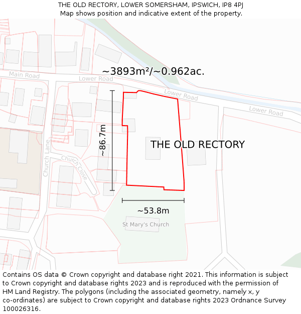 THE OLD RECTORY, LOWER SOMERSHAM, IPSWICH, IP8 4PJ: Plot and title map