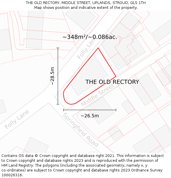 THE OLD RECTORY, MIDDLE STREET, UPLANDS, STROUD, GL5 1TH: Plot and title map