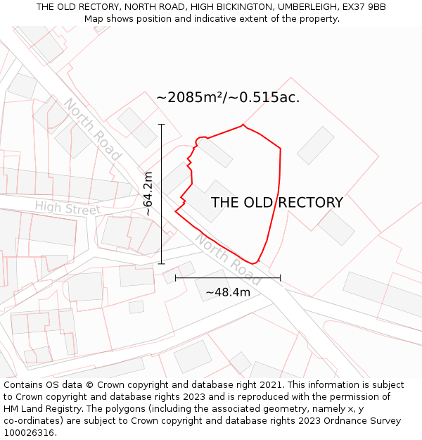 THE OLD RECTORY, NORTH ROAD, HIGH BICKINGTON, UMBERLEIGH, EX37 9BB: Plot and title map