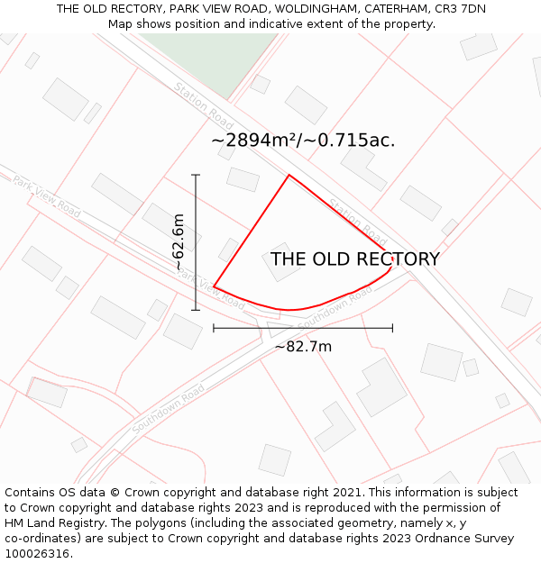 THE OLD RECTORY, PARK VIEW ROAD, WOLDINGHAM, CATERHAM, CR3 7DN: Plot and title map