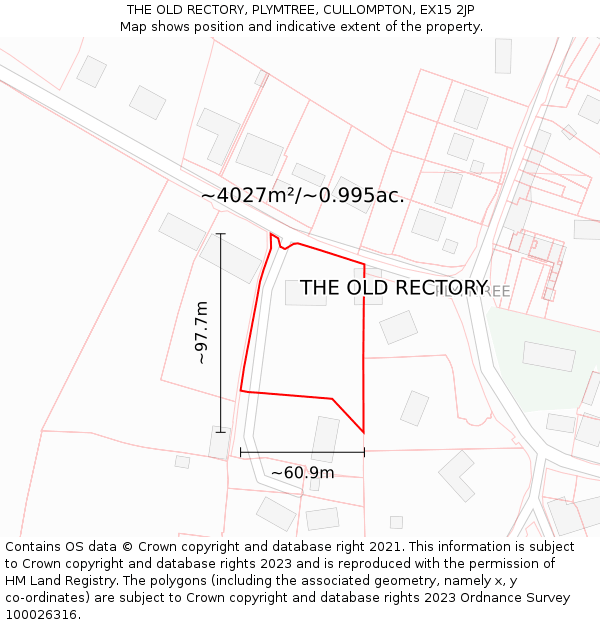 THE OLD RECTORY, PLYMTREE, CULLOMPTON, EX15 2JP: Plot and title map