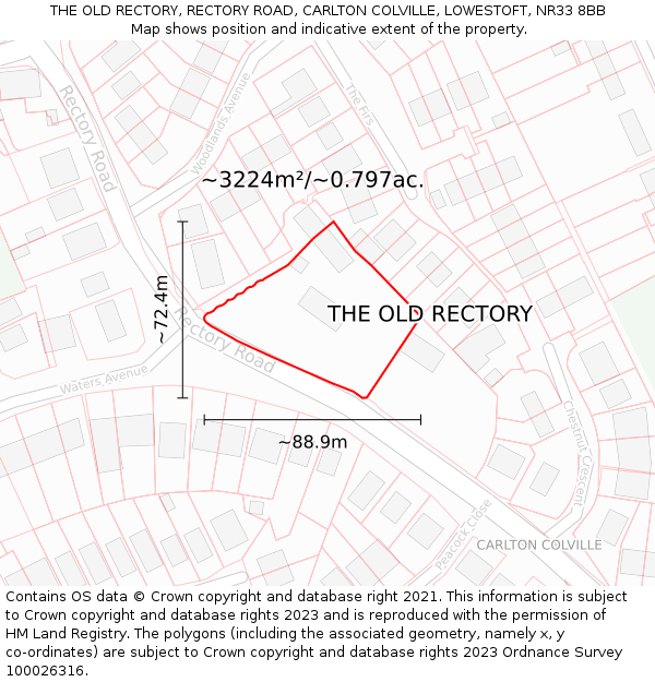 THE OLD RECTORY, RECTORY ROAD, CARLTON COLVILLE, LOWESTOFT, NR33 8BB: Plot and title map