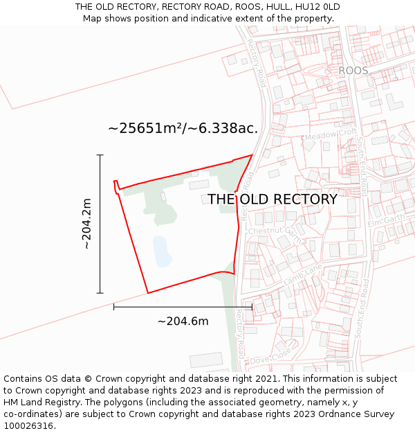 THE OLD RECTORY, RECTORY ROAD, ROOS, HULL, HU12 0LD: Plot and title map