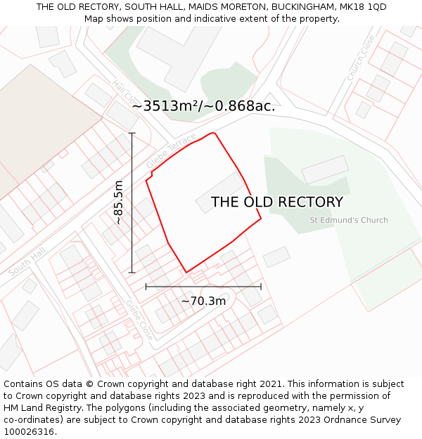 THE OLD RECTORY, SOUTH HALL, MAIDS MORETON, BUCKINGHAM, MK18 1QD: Plot and title map