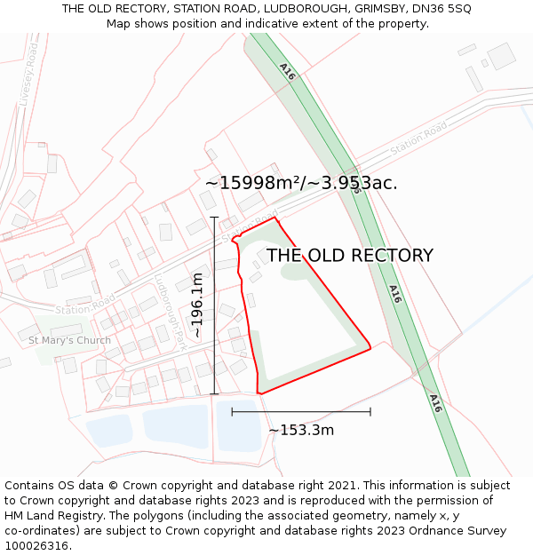 THE OLD RECTORY, STATION ROAD, LUDBOROUGH, GRIMSBY, DN36 5SQ: Plot and title map