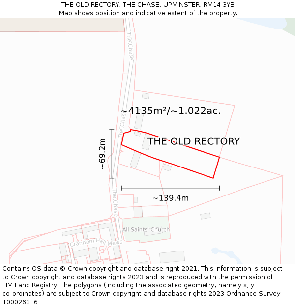 THE OLD RECTORY, THE CHASE, UPMINSTER, RM14 3YB: Plot and title map