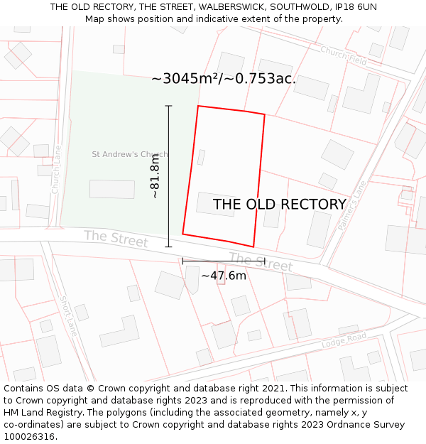 THE OLD RECTORY, THE STREET, WALBERSWICK, SOUTHWOLD, IP18 6UN: Plot and title map