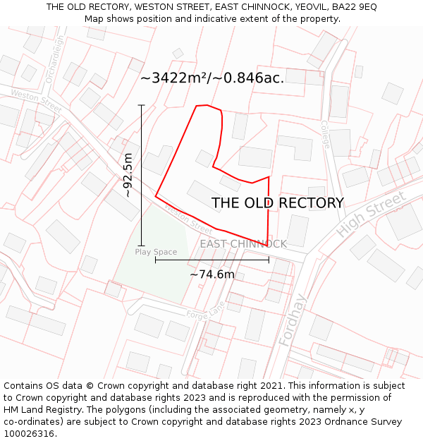 THE OLD RECTORY, WESTON STREET, EAST CHINNOCK, YEOVIL, BA22 9EQ: Plot and title map