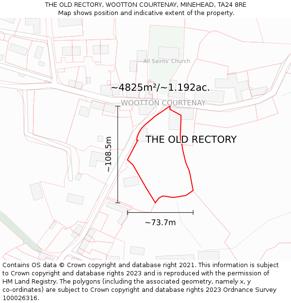 THE OLD RECTORY, WOOTTON COURTENAY, MINEHEAD, TA24 8RE: Plot and title map
