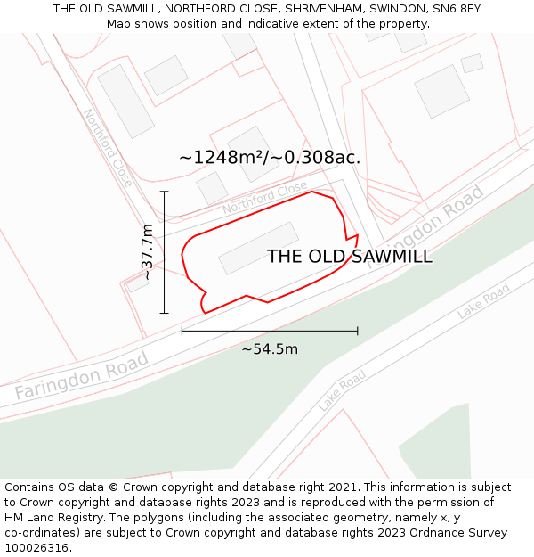THE OLD SAWMILL, NORTHFORD CLOSE, SHRIVENHAM, SWINDON, SN6 8EY: Plot and title map