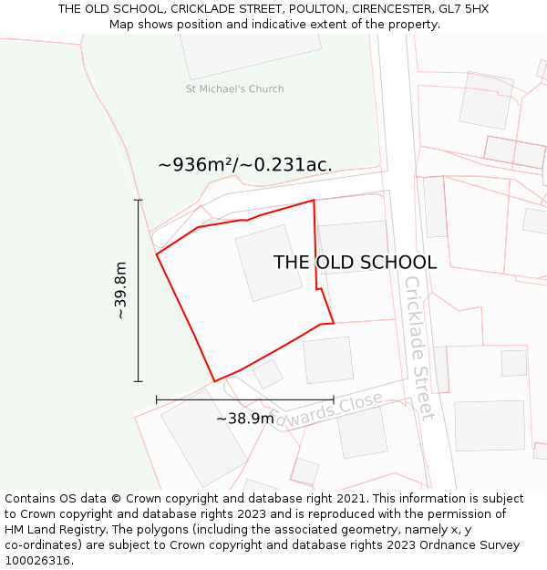 THE OLD SCHOOL, CRICKLADE STREET, POULTON, CIRENCESTER, GL7 5HX: Plot and title map