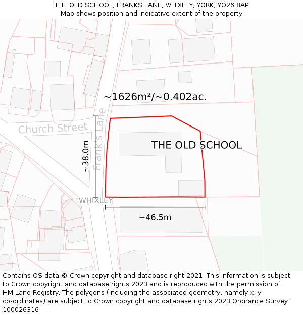 THE OLD SCHOOL, FRANKS LANE, WHIXLEY, YORK, YO26 8AP: Plot and title map