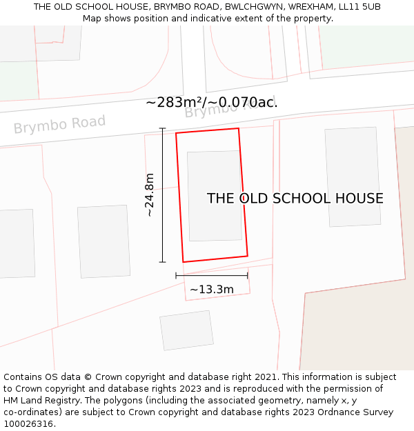 THE OLD SCHOOL HOUSE, BRYMBO ROAD, BWLCHGWYN, WREXHAM, LL11 5UB: Plot and title map