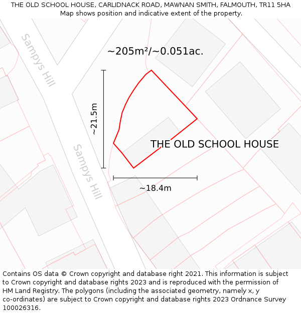 THE OLD SCHOOL HOUSE, CARLIDNACK ROAD, MAWNAN SMITH, FALMOUTH, TR11 5HA: Plot and title map