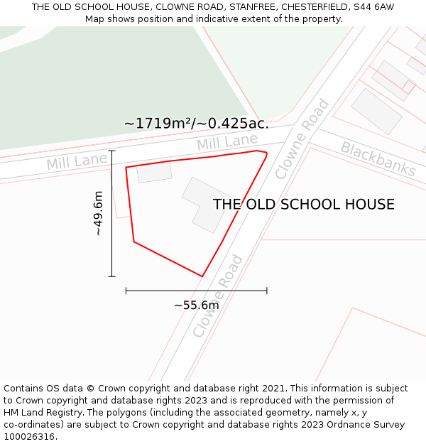 THE OLD SCHOOL HOUSE, CLOWNE ROAD, STANFREE, CHESTERFIELD, S44 6AW: Plot and title map