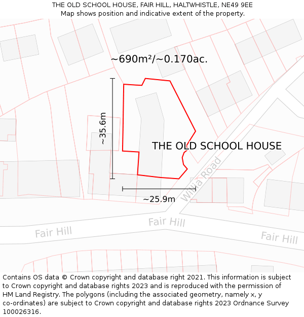 THE OLD SCHOOL HOUSE, FAIR HILL, HALTWHISTLE, NE49 9EE: Plot and title map
