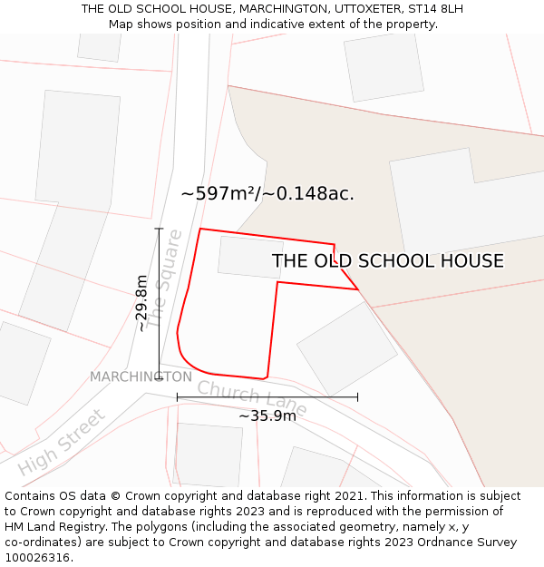 THE OLD SCHOOL HOUSE, MARCHINGTON, UTTOXETER, ST14 8LH: Plot and title map