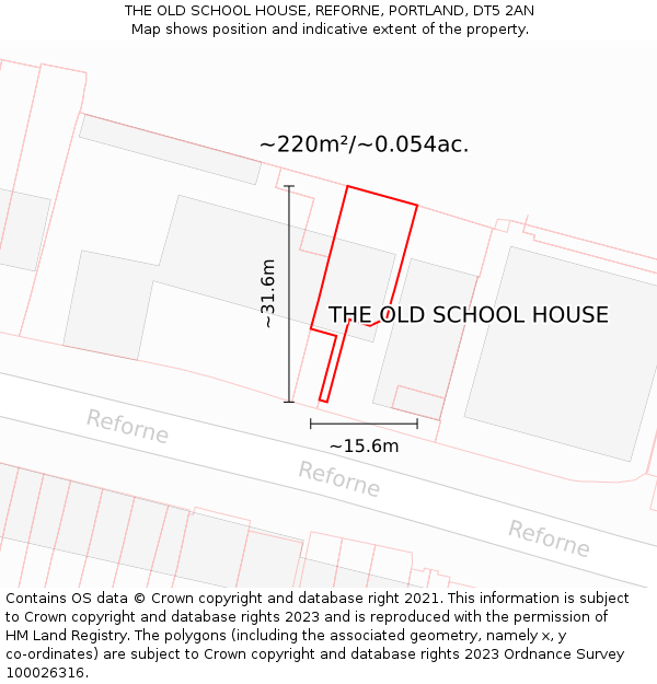 THE OLD SCHOOL HOUSE, REFORNE, PORTLAND, DT5 2AN: Plot and title map