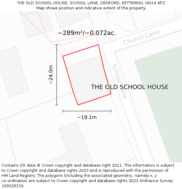 THE OLD SCHOOL HOUSE, SCHOOL LANE, DENFORD, KETTERING, NN14 4PZ: Plot and title map