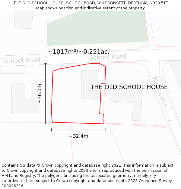 THE OLD SCHOOL HOUSE, SCHOOL ROAD, WHISSONSETT, DEREHAM, NR20 5TE: Plot and title map