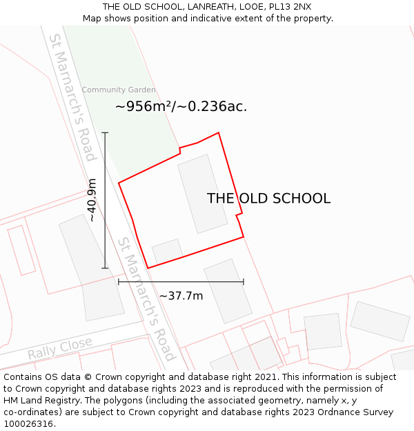 THE OLD SCHOOL, LANREATH, LOOE, PL13 2NX: Plot and title map